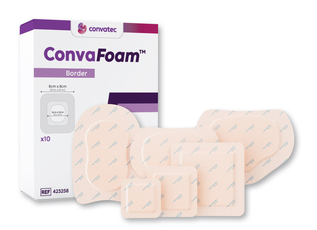 ConvaFoam Border Adhesive Silicone Hydrofiber Foam Dressing, Multisite, 8" x 5.5" Dressing, 3.4" x 5.5" Pad