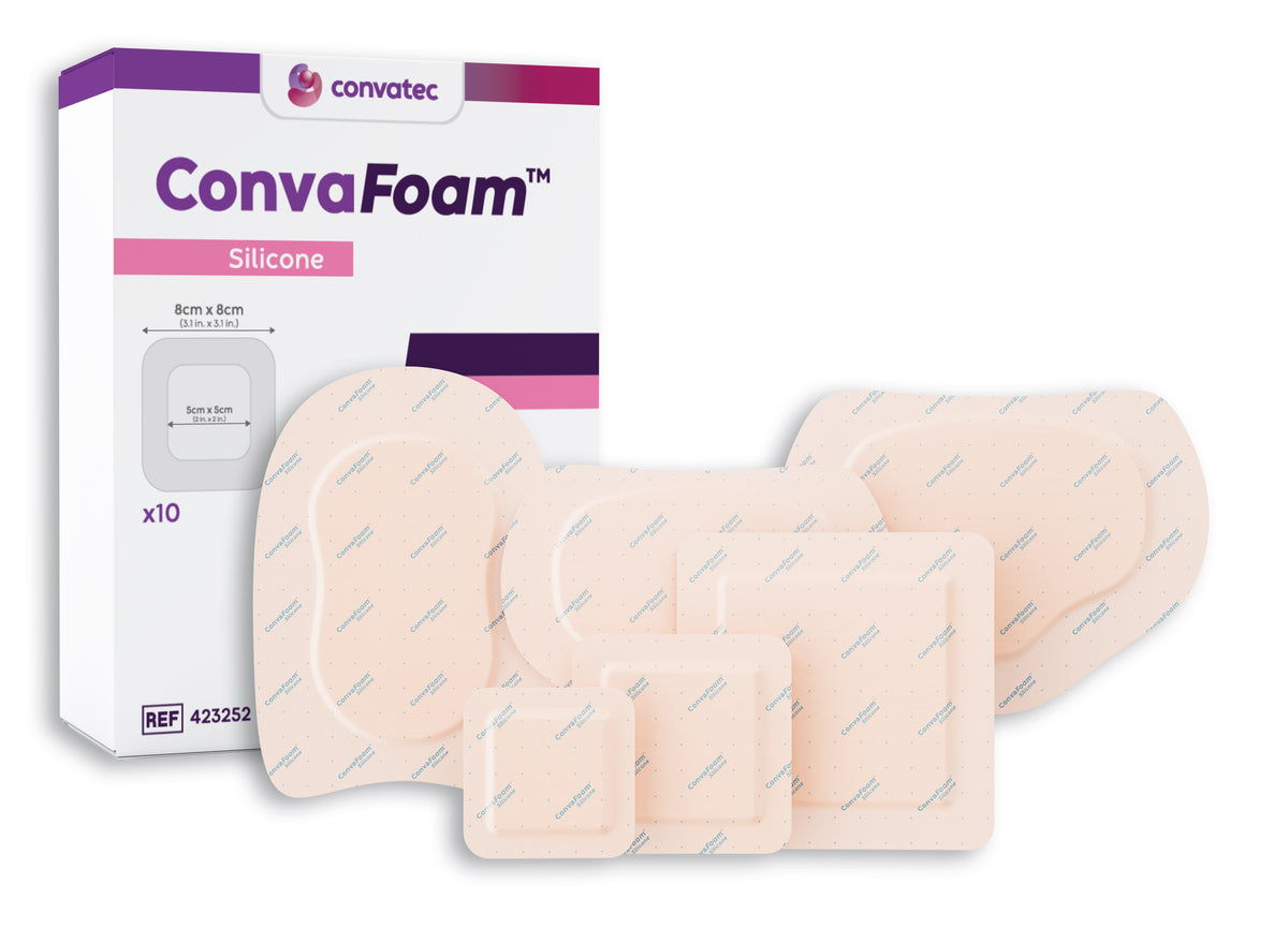 ConvaFoam Adhesive Silicone Hydrofiber Foam Dressing, Multisite, 8" x 5.5" Dressing, 3.4" x 5.5" Pad