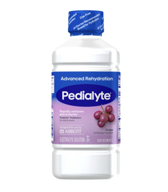 Pedialyte Advanced Rehydration, Iced Grape Flavored, 33.8 fl oz (1L) Bottle