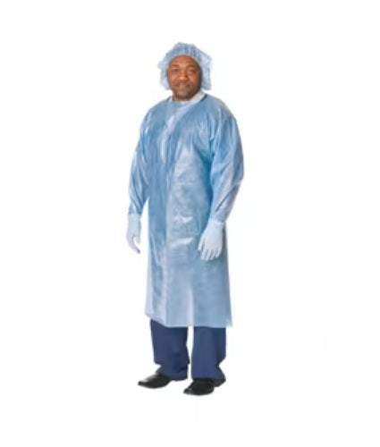 Cardinal Health Over-The-Head Blue Poly-Coated Isolation Gown, Universal