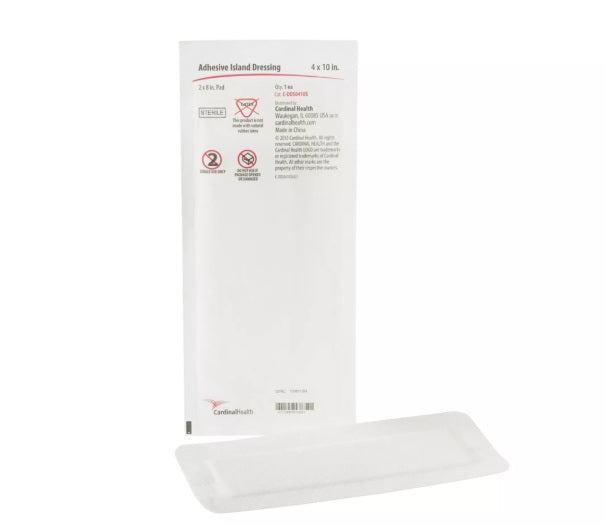 Cardinal Health 4" x 10" Adhesive Island Dressing, 2" x 8" Pad, Sterile, Latex-Free