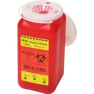 BD Sharps Collector, 8 qt, Nestable with Funnel Top, Red, Clear Top