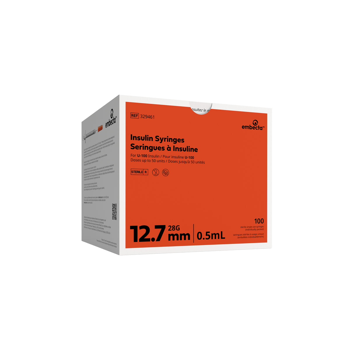 Lo-Dose U-100 Insulin Syringe with Needle, 28G x 1/2" 1/2cc Volume