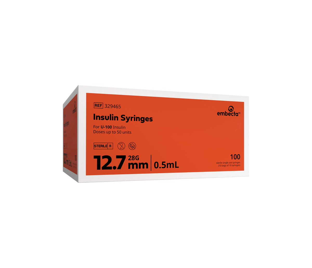 Lo-Dose U-100 Insulin Syringe 1/2cc with 28G x 1/2" L Permanently Attached Needle