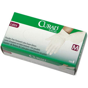 Curad Latex Exam Gloves Medium, Beaded Cuff, 9" L, Beige