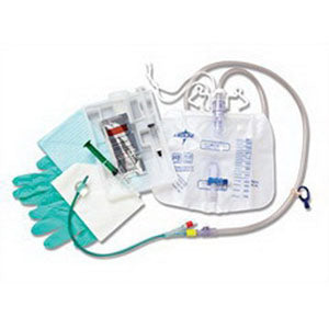 Medline Industries Silvertouch 2-Way Closed System Foley Catheter Tray with 100% Silicone Foley Catheter, 16Fr, 5 cc Balloon Capacity, 2000mL Drain Bag, Anti-Reflux Device, Latex-free