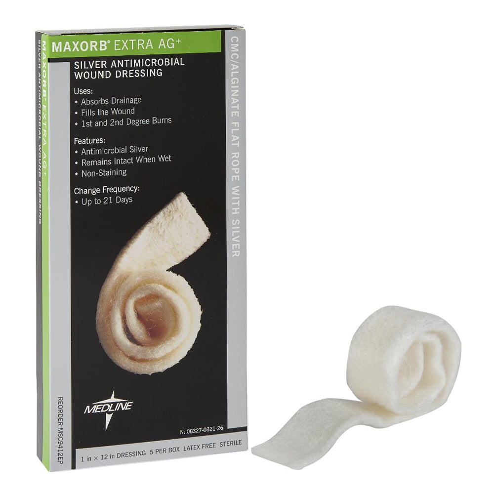 Medline Maxorb Extra Ag+ Alginate Dressings, 1" x 12"
