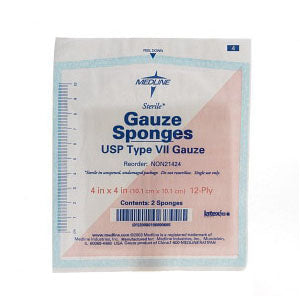 Medline Industries Woven Sterile Gauze Sponge 4" x 4", White