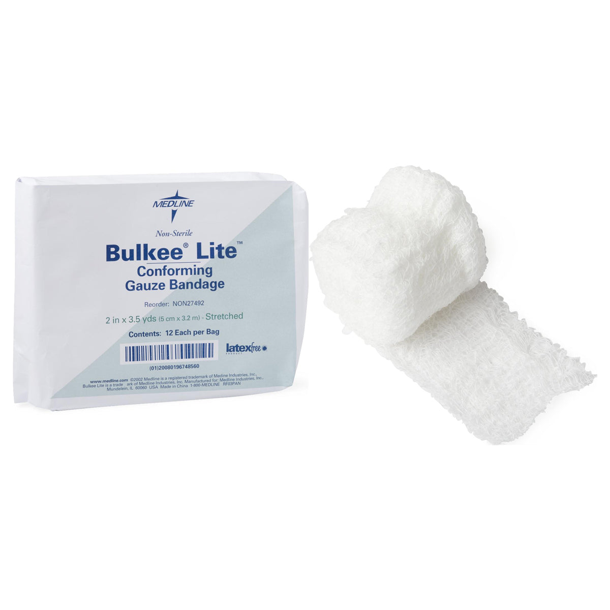 Medline Bulkee Lite Conforming Gauze Bandage, 2'' x 3.5yd