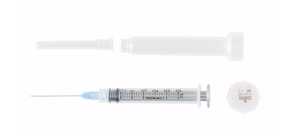 Monoject Rigid Pack Insulin Syringe with 22G x 1-1/2" L Needle and Luer Lock Tip 3mL Capacity