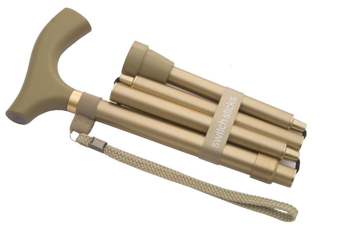Briggs Switch Sticks Designer Walking Stick, Folding, Adjustable, Gold