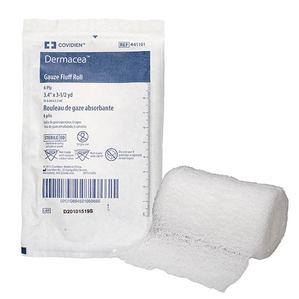 Dermacea Gauze Roll, 3.4 in. x 3.6 yd., 6 ply, Sterile