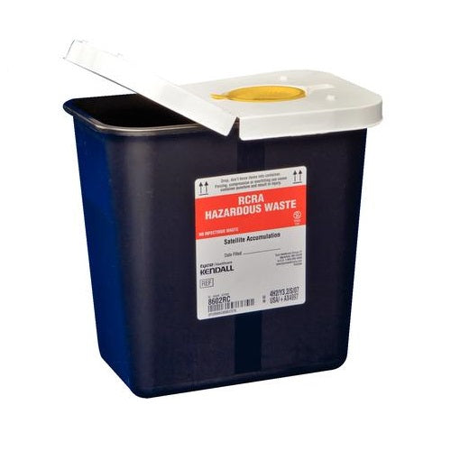 Kendall SharpSafety RCRA Hazardous Waste Container, Hinged Lid with Snap Cap, 2GL Capacity, Black