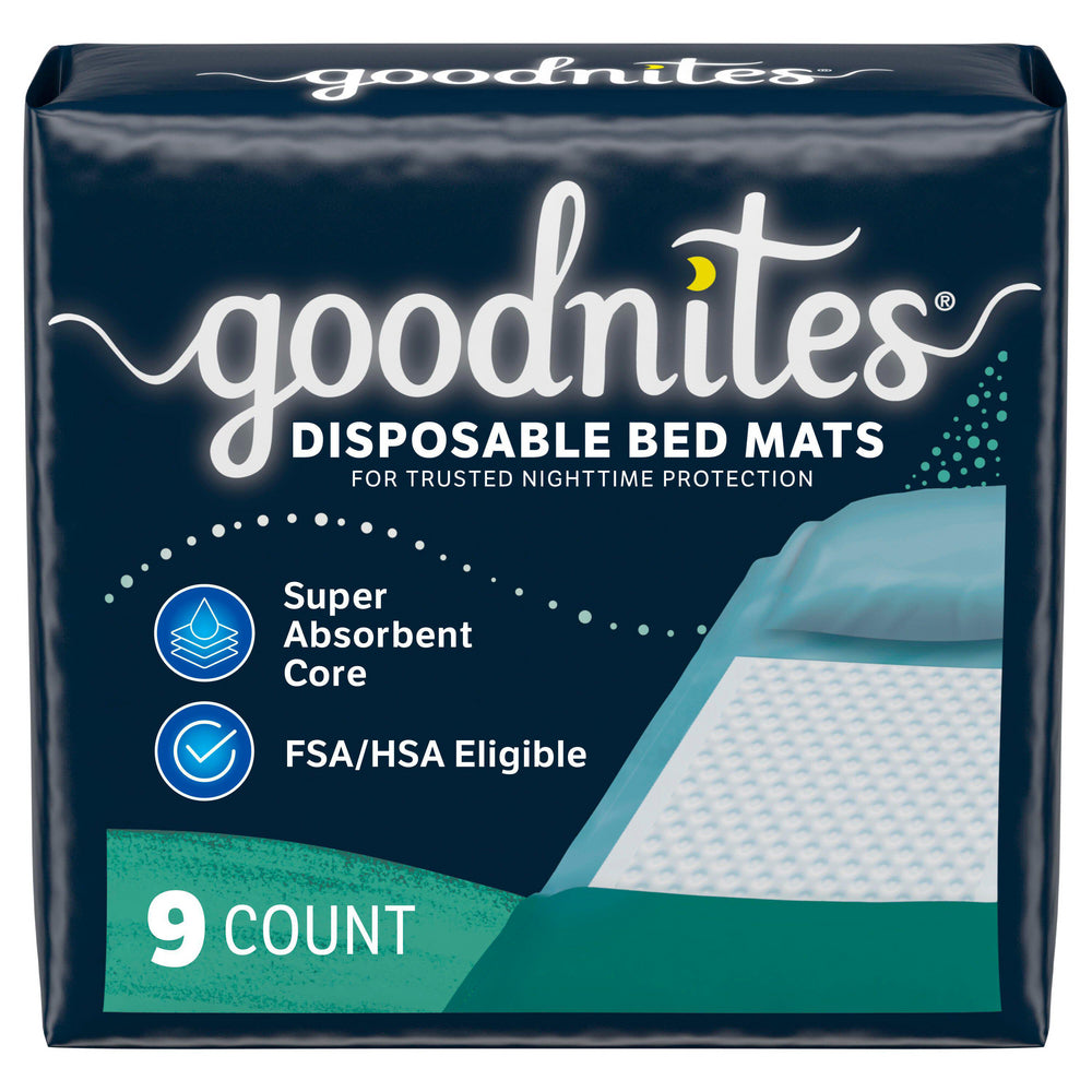 GoodNites Disposable Bed Pads for Nighttime Bedwetting, Non-Slip Waterproof Mattress Pad, 30" x 36", 9 Count