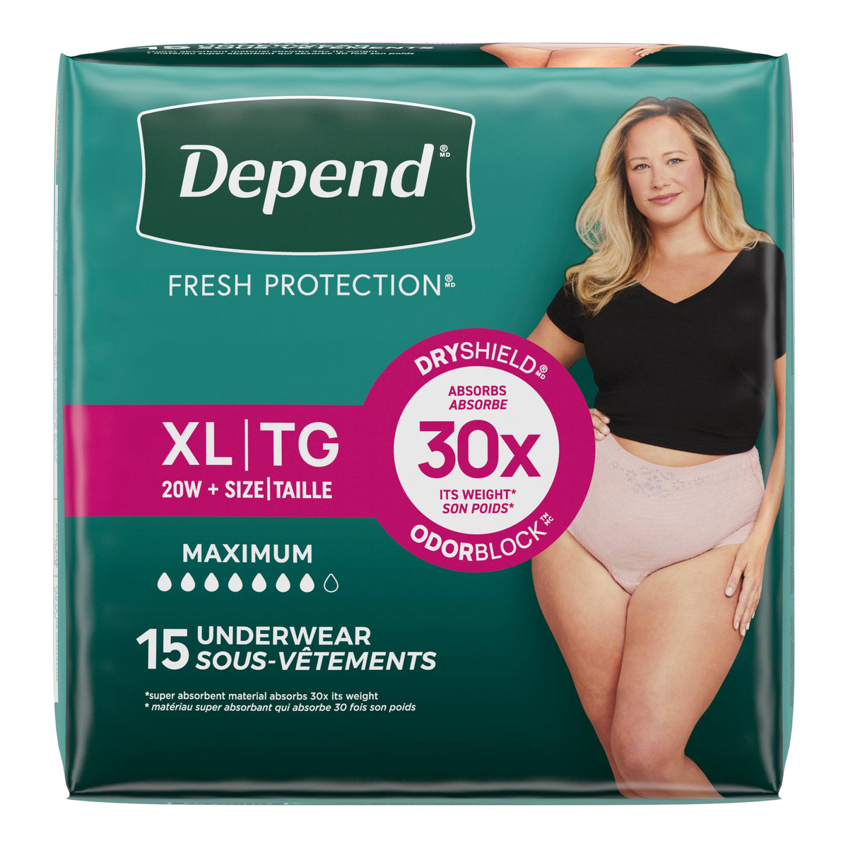 Depend FIT-FLEX Incontinence Underwear for Women, Maximum Absorbency, XL, Tan