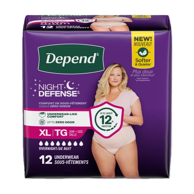 Depend Night Defense, Overnight Underwear, Blush, X-Large, 12