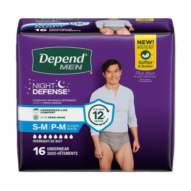 Depend Night Defense, Overnight Underwear, Grey, Male, Small/Medium