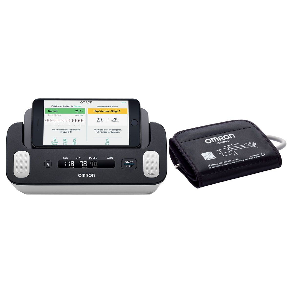 Omron Complete Upper Arm Blood Pressure Plus EKG monitor, Wireless, 9.1" x 3.9" Depth 4.8"