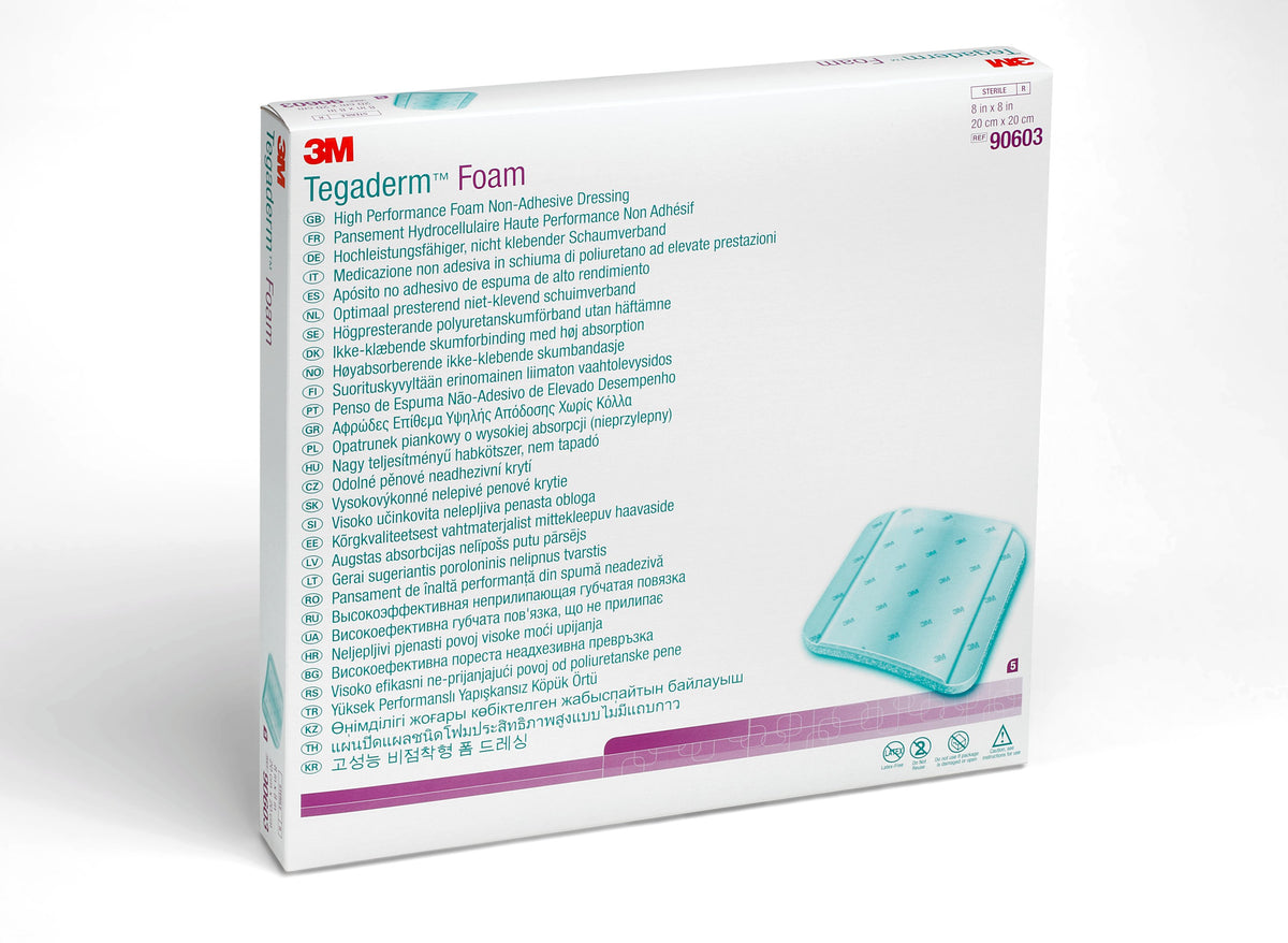 3M Tegaderm Non Adhesive Foam Dressing with Highly Breathable Film Backing, Sterile, Latex Free, 8" x 8"