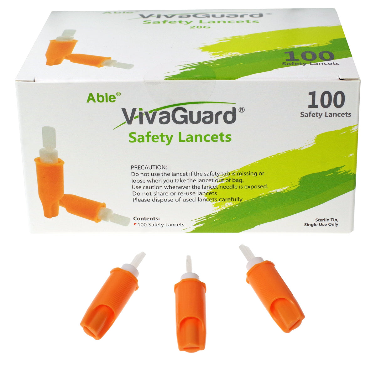 Able VivaGuardSafety Lancets, 28G, (100 count)