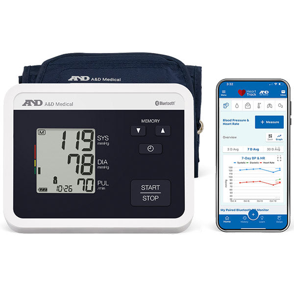 A&D Medical Multi-User Bluetooth Wide Range Cuff Blood Pressure Monitor, 8.6"-16.5”