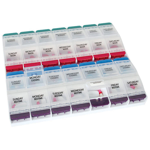 Apothecary EZY Dose Medtime Planner Weekly Push Button Medicine Planner, 3XL