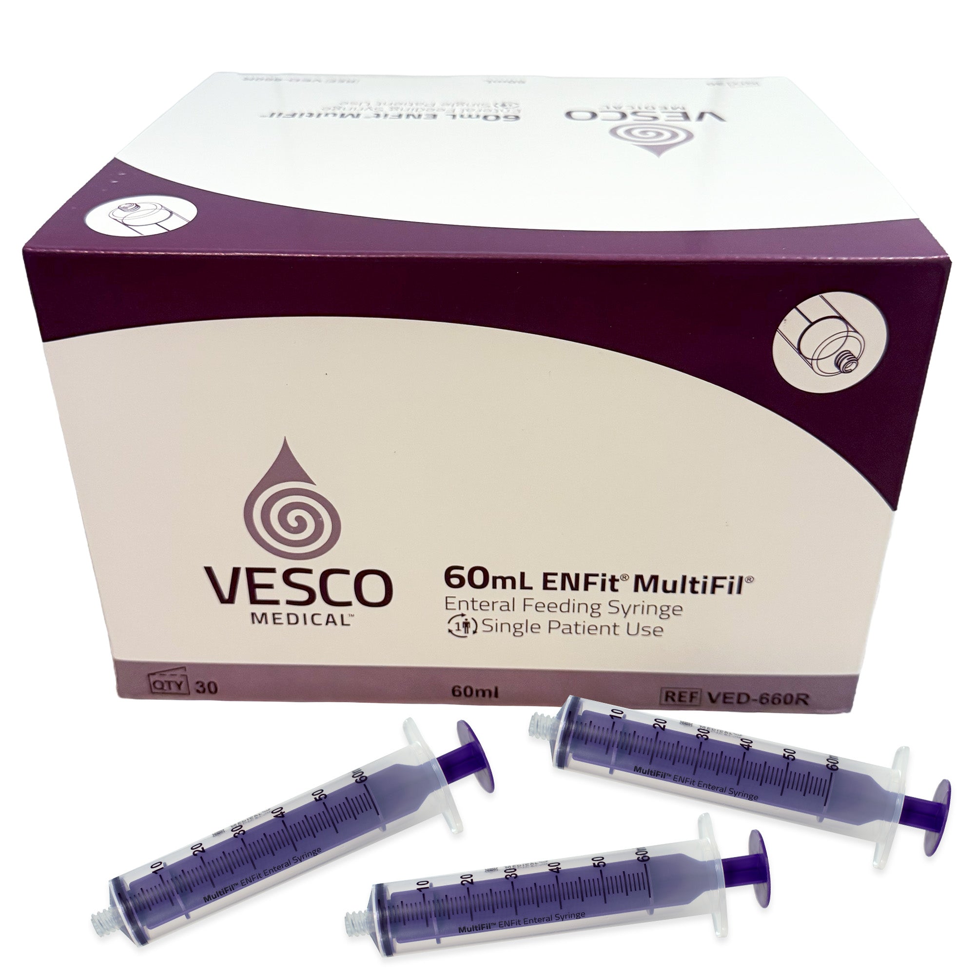 Multifil™ Reusable ENFit Tip Syringe w/Cap, 60ML - Non-Sterile