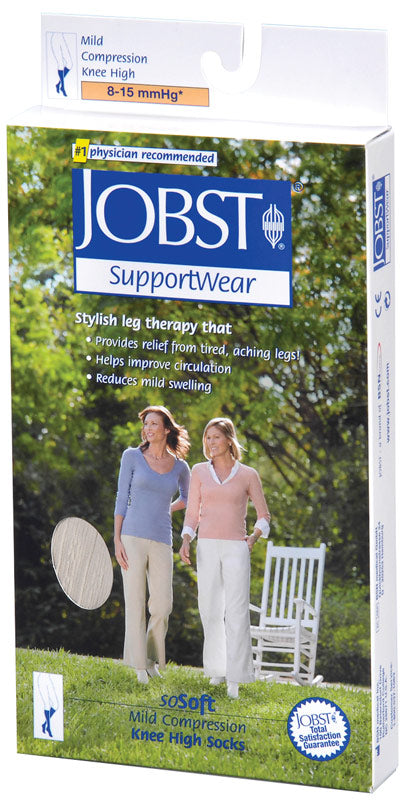 BSN Jobst Women's soSoft Women's Knee-High Mild Compression Stockings, Closed Toe, Small, Black Ribbed