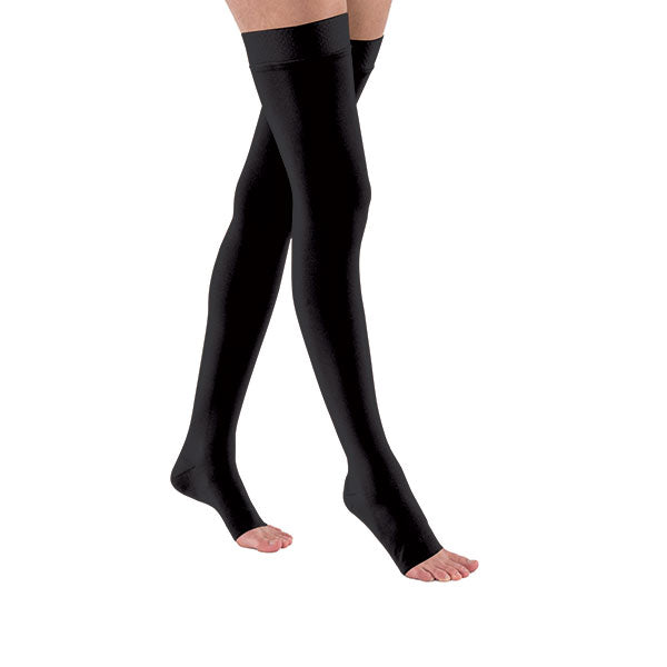 JOBST Relief Compression Thigh-High with Silicone Dot Band, 30-40, Open Toe, Medium, Black