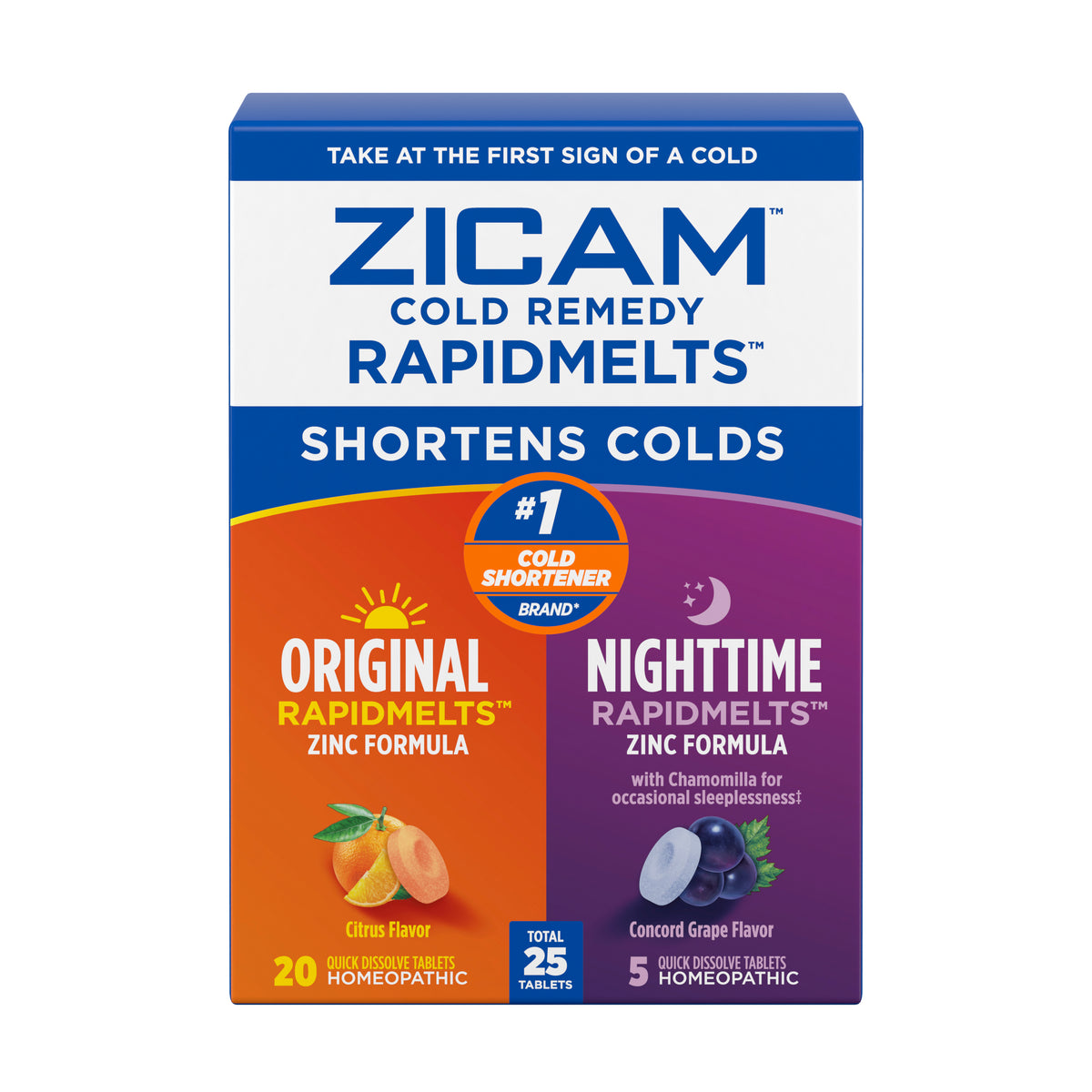 Zicam Cold Remedy Rapidmelts Original and Nighttime Combo Tablets, 25 ct