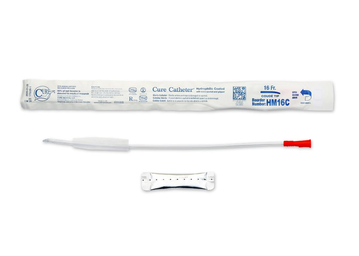 Hydrophilic Cure Catheter, 16” Male, Coude Tip, 16 FR