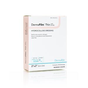 DermaFilm Hydrocolloid Wound Dressing, Thin with Border, 2" x 2" - Box (20 Each)