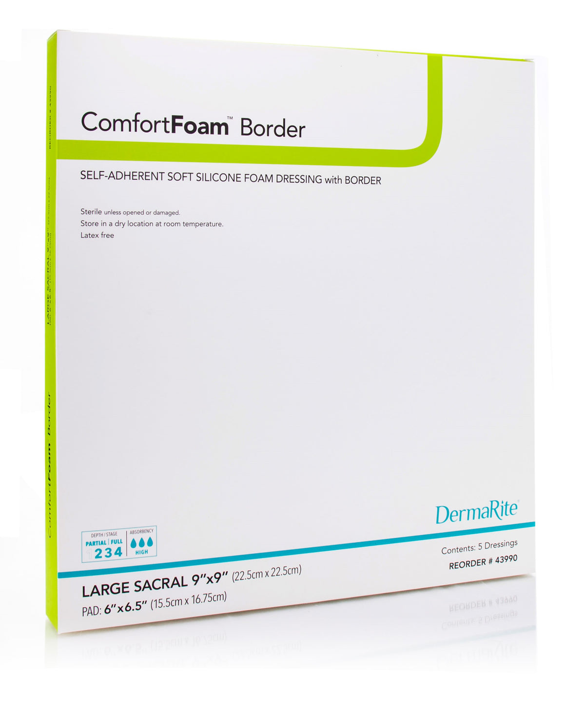 ComfortFoam Silicone Sacral Foam Dressing, Large, 9" x 9"