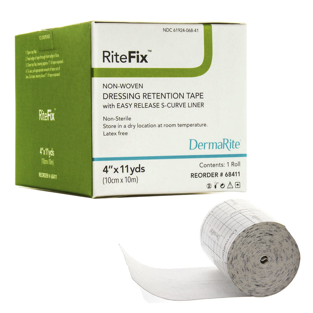 Dermarite RiteFix Non-Woven Dressing Retention Tape, with Easy Release Curve Liner, 4" x 11yd