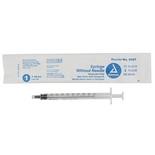 Dynarex Syringe without Needle, Non Toxic, Luer Slip, 1 cc