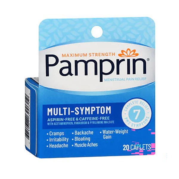 Emerson Pamprin Analgesic Drug, Multi Symptom, Caplet, 20 Counts, Blue