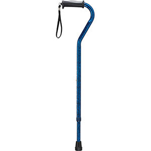 Drive Medical Aluminum Offset Cane with Gel Grip Blue Crackle, 30" to 39" H Handle, 1" W Tubing