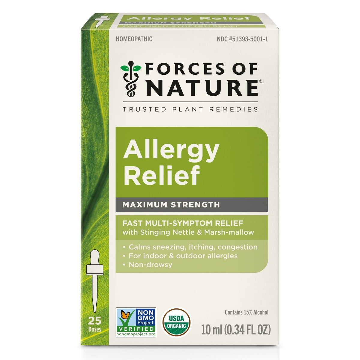 Forces of Nature Allergy Relief Maximum Strength, Organic, Homeopathic, Sublingual, 10ml (0.34 fl oz)