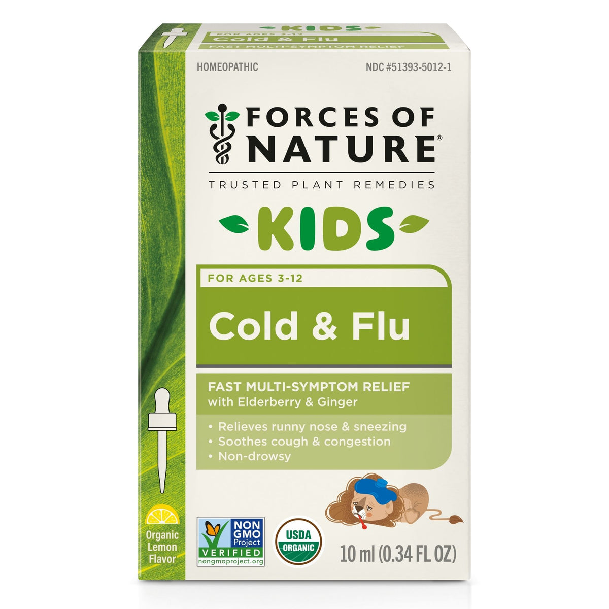 Forces of Nature Cold & Flu Kids, Organic, Homeopathic, Sublingual, 10ml (0.34 fl oz)