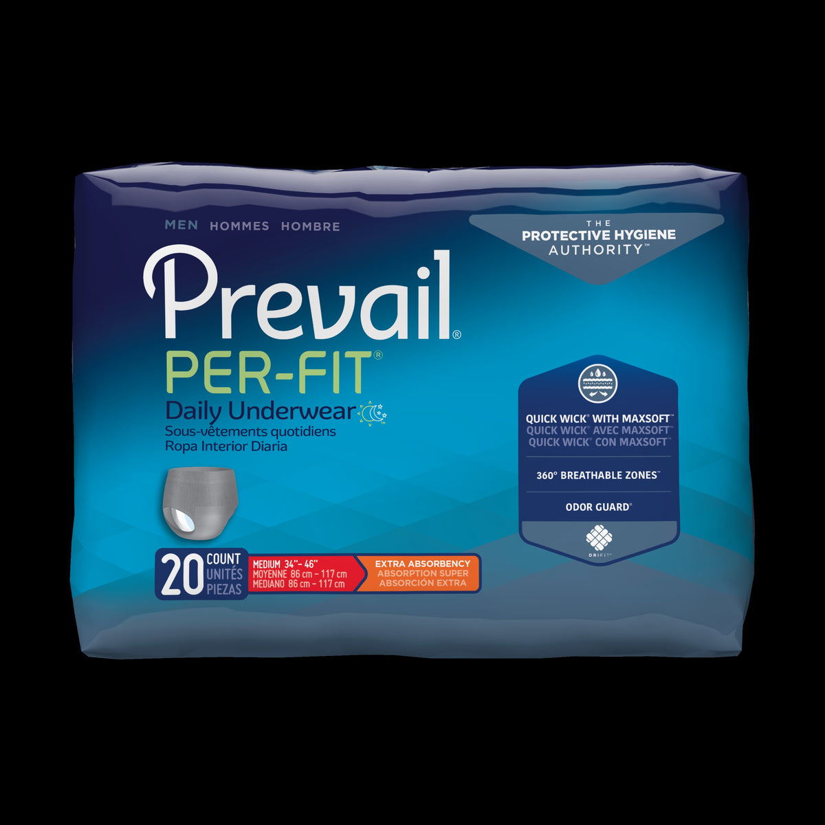 Prevail Per-Fit Protective Underwear for Men, Gray