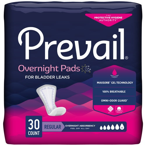 Prevail Bladder Control Pad, Overnight Absorbency, One Size, 16"