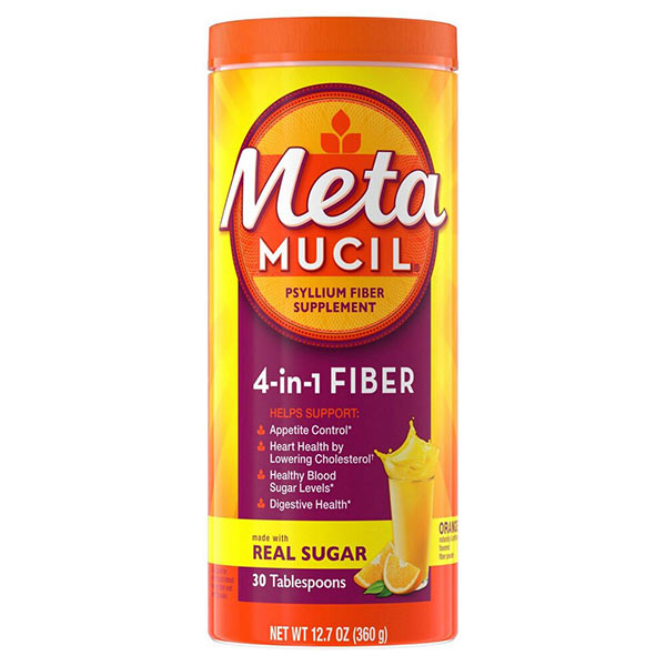 Metamucil Psyllium Fiber Supplement Powder with Real Sugar, Orange Smooth, 48.2oz