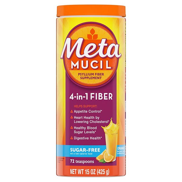 Metamucil Psyllium Fiber Supplement Powder, Sugar Free, Orange Smooth, 36.8 oz