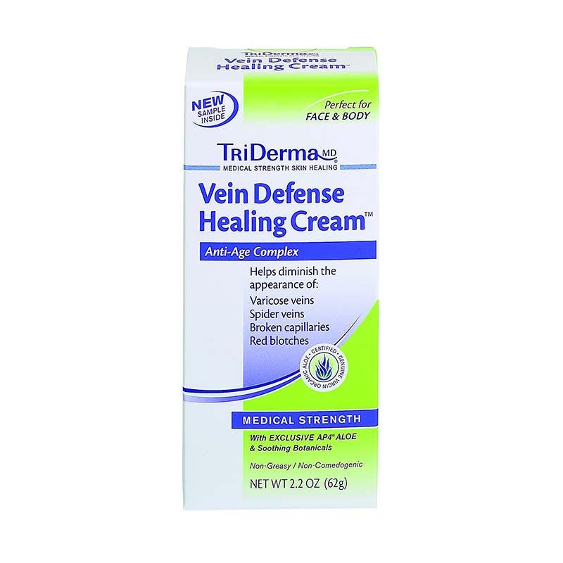 TriDerma Genuine Virgin Aloe Vein Defense Healing Cream, Anti-Aging Peptides, Fragrance-Free, 2.2 oz