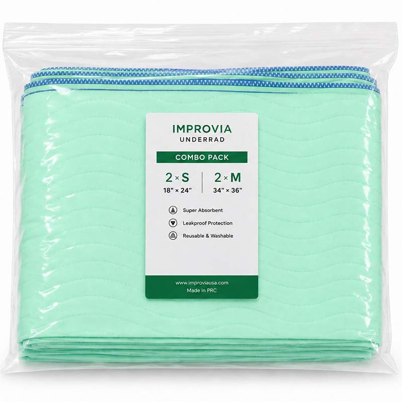 Improvia Washable Re-Usable Bedwetting Incontinence Underpads, Heavy Absorbency, Combo Pack, 4 ct