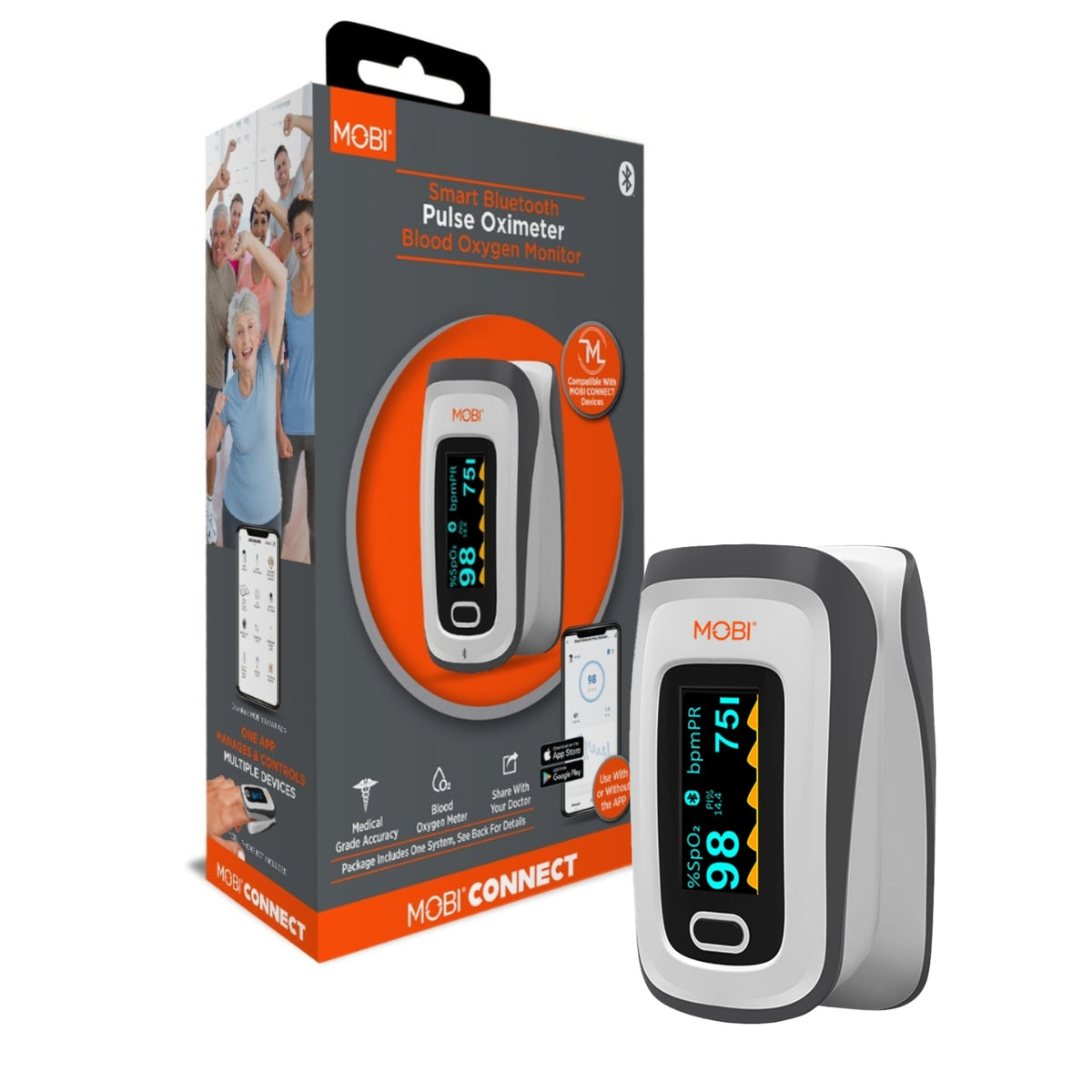MOBI Technologies, Inc. Smart Bluetooth Pulse Oximeter Blood Oxygen Monitor