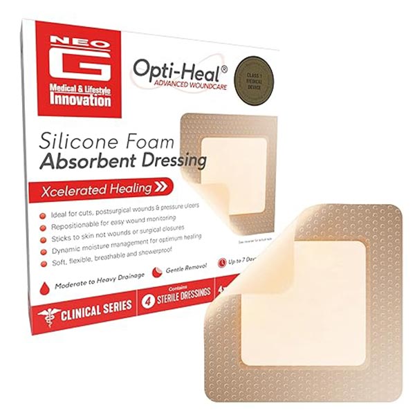 Neo G Silicone Foam Absorbent Dressing, 4" x 4"