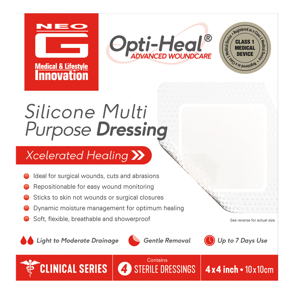 Neo G Silicone Multi Purpose Dressing, 4" x 4"