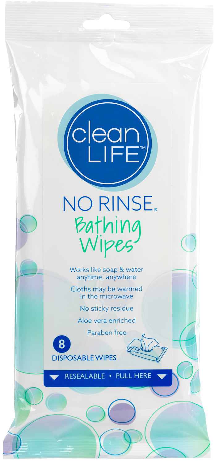 Cleanlife Products No-rinse Bathing Wipes, Alcohol-Free 8" x 8"