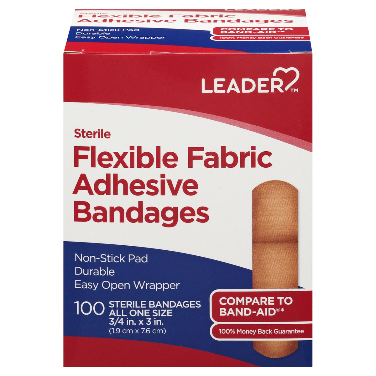 Leader Adhesive Bandages, 3/4 X 3 Flexible Fabric, 100 ct (Compare To Band-Aid)